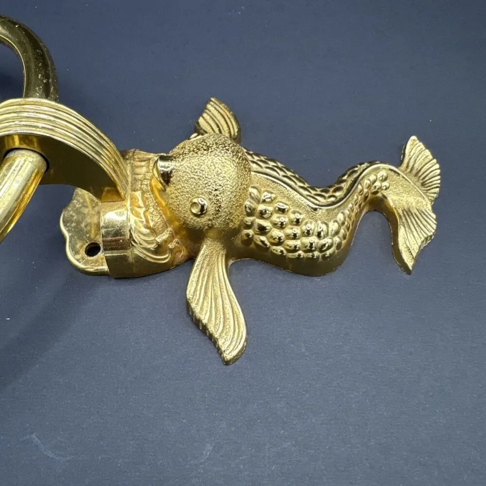 Vtg Koi Fish Bathroom Towel Ring Metal Gold or Brass Tone Rack Wall Holder MCM